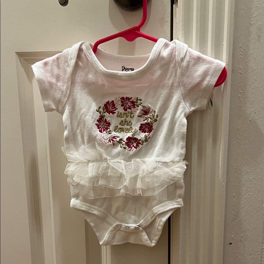 Princess Rose White Floral Baby Onesie with Ruffles Isn’t She Lovely 3-6M
